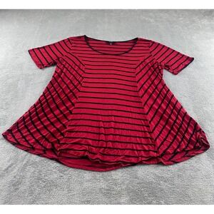 NAÏF Women 3X Red Black Striped Short Sleeve Swing Tunic Top Scoop Neck Knit